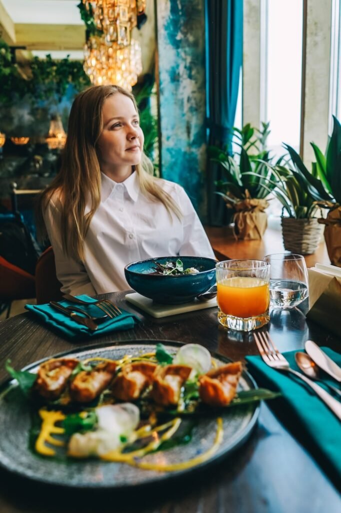 young beautiful woman have dinner in cafe 2023 11 27 04 49 08 utc